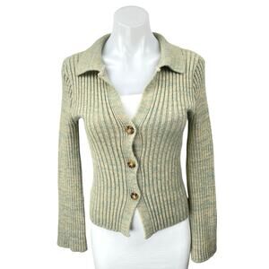 Asos Design Women's Green Rib Knit Button Down Collar Cardigan Sweater Top Sz 4